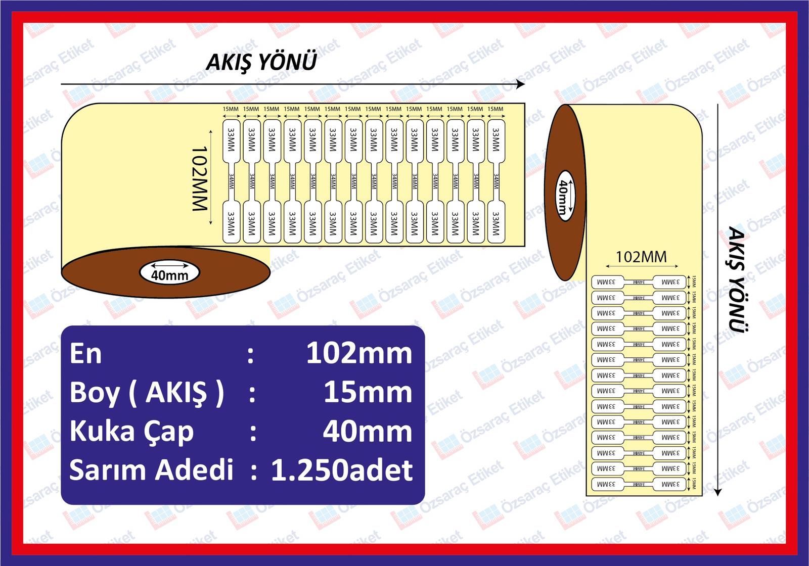 102x15 KUYUMCU ETİKETİ TOKMAK KAFA (ORTA  KATLAMA) EKO TERMAL 1250 SARIM