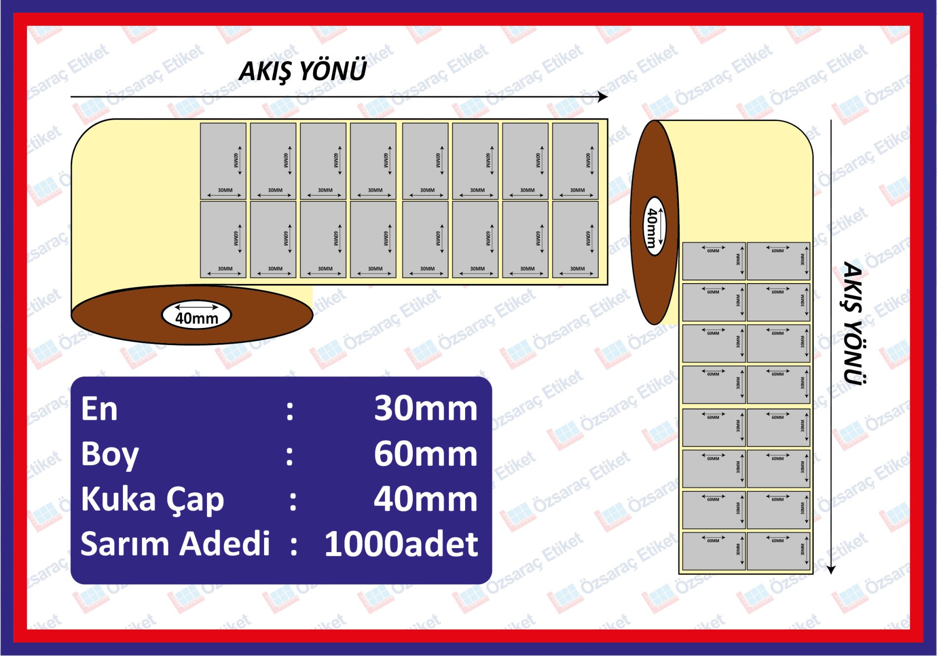 SİLVERMAT BARKOD ETİKETI 30x60 1000 SARIM