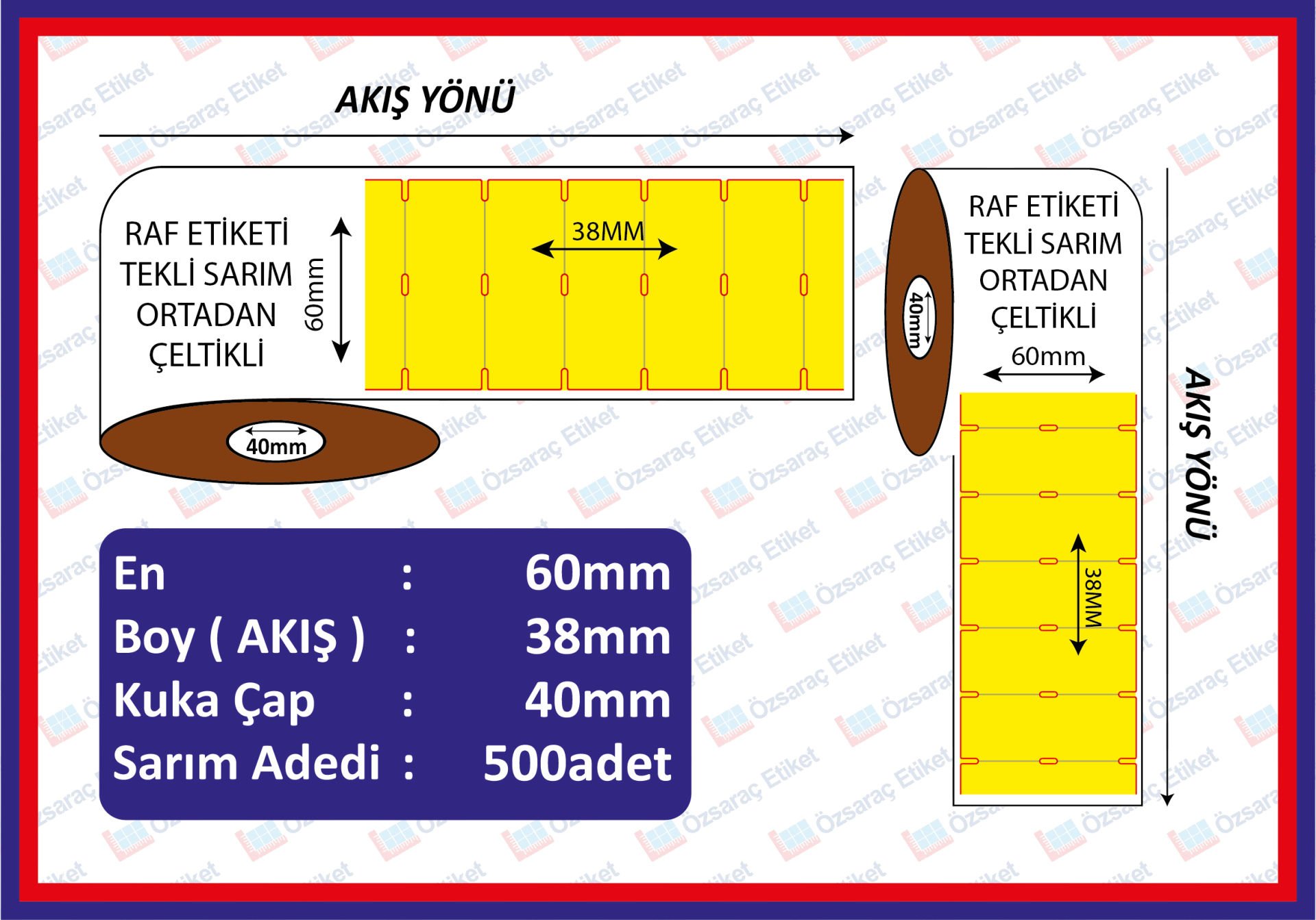 KARTON TERMAL 60x38 (YATAY) 500 SARIM (ORTADAN ÇENTİKLİ)(SARI)