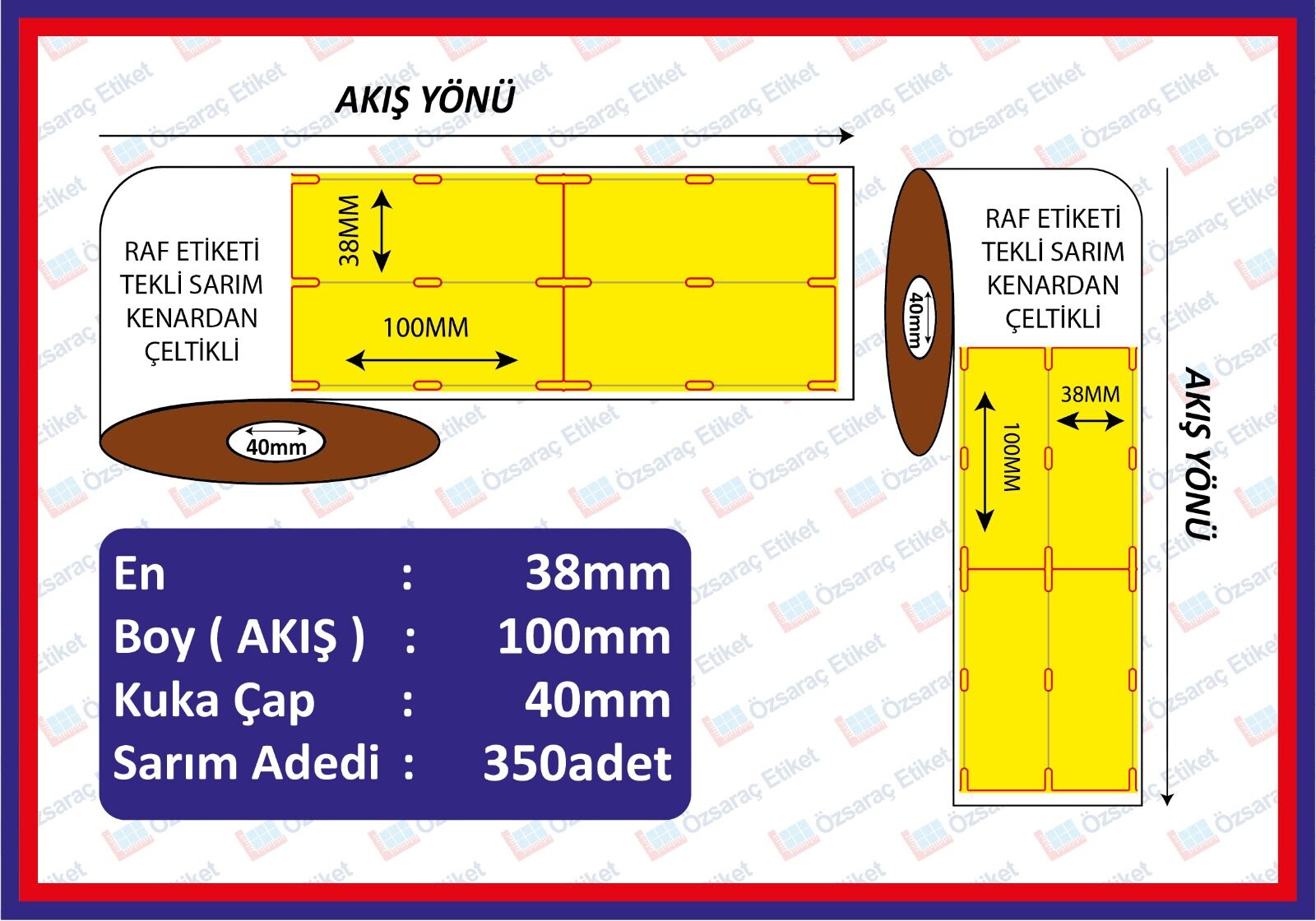 100*38 KARTON RAF ETİKETİ YANDAN CELTEKLİ SARI ZEMIN DİKEY 350 SARIM