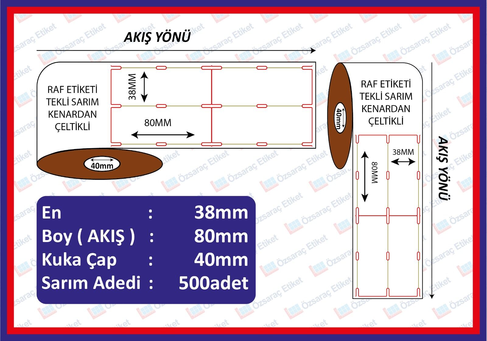 80*38 KARTON  RAF ETİKETİ  KENARDAN CELTEKLİ DİKEY 500 SARIM