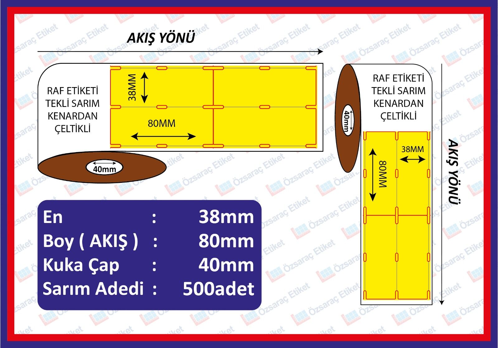 80*38 KARTON RAF ETİKETİ SARI ZEMIN DIKEY YANDAN CELTEKLİ 500 SARIM