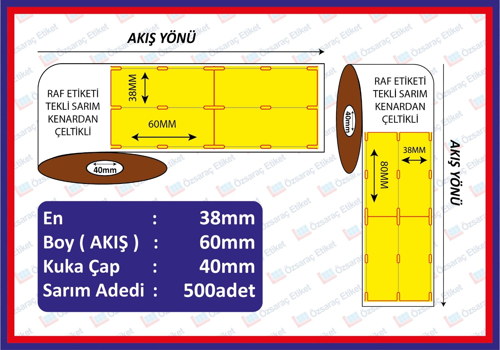 60*38 KARTON TERMAL RAF ETİKETİ SARI ZEMIN DIKEY YANDAN CELTEKLİ 500 LÜ